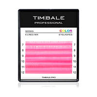 Ресницы неоновые цветные TimBale Neon Pink, Розовые, Микс 6 линий (C 0.07 07-12 мм)