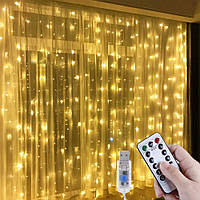 Pttengcheng Fairy LED Curtain Lights - 300 светодиодных теплых белых оконных светильников