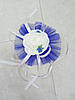 Весільний комплект прикрас на автомобіль у синьому кольорі. Ікебана фатинова + квіти на ручки авто, фото 5