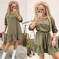 Модна жіноча сукня літня однотонна з поясом (Розміри 42-46), Хакі