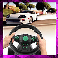 Игровой Руль с Педалями 3 в 1 для PS3/PS2/PC Vibration Steering Wheel Черный Зелёный USB 180 градусов