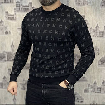 Чоловічий брендовий джемпер Armani Exchange чорний тонкий светр, фото 3