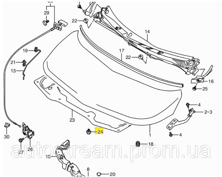 Фиксатор клипса крепления шумоизоляции капота Suzuki Grand Vitara