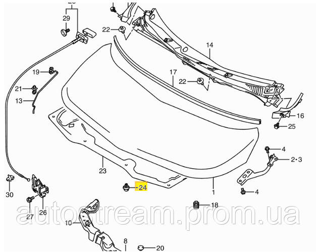 Фиксатор клипса крепления шумоизоляции капота Suzuki Grand