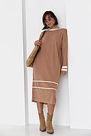 Вязаное платье oversize в рубчик - кофейный цвет, S (есть размеры)