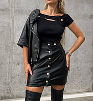 Женская стильная юбка из экокожи. Размеры: 42-44, 46-48. Цвет: чёрный.