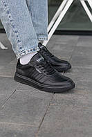 Мужские мягкие демисезонные кеды из натуральной кожи черные Adidas, качественные