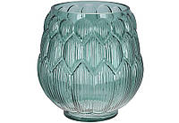 Стеклянная прозрачная рефленная ваза для цветов и декора 16 см изумруд