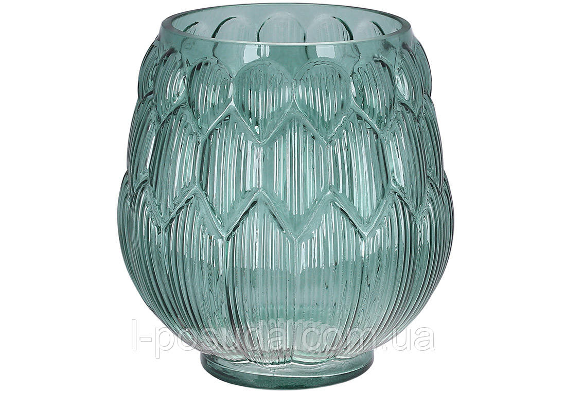 Скляна прозора ваза для квітів та декору 16см смарагд