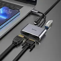 USB-хаб Hoco HB30 Eco Type-C multi-function converter(HDTV+VGA+USB3.0+PD) Metal Gray