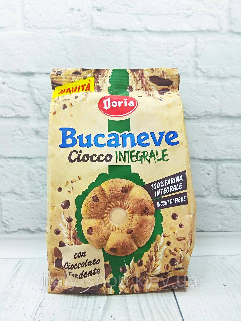 Печиво із цільнозернового борошна з чорним шоколадом Doria Bucaneve Ciocco Integrale 300 г, Італія