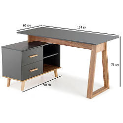 Письмовий стіл трансформер кутовий Sergio XL 134х60 см антрацит із вставками дуб вотан