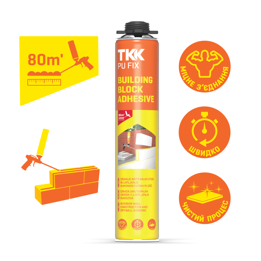 Клей-піна для газоблока  ТКК PU FIX BLOCK 800 ML