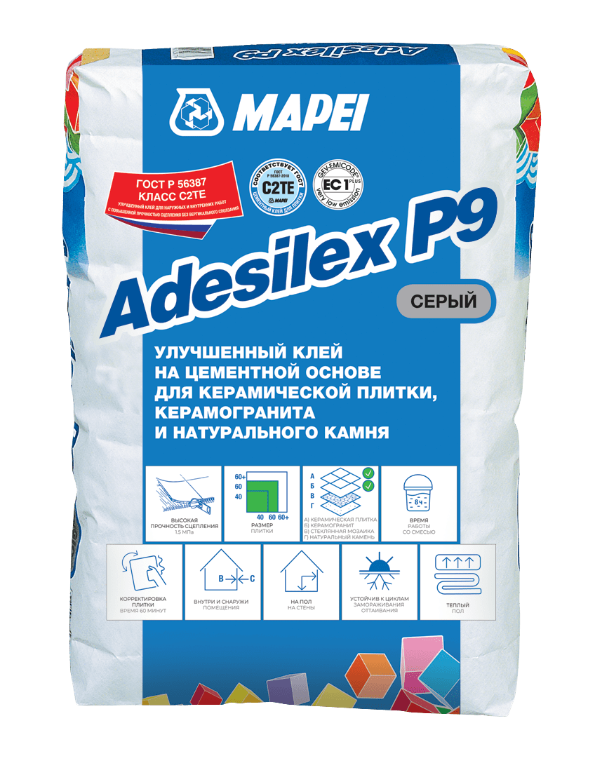 Клей для плитки та каміння Mapei Adesilex P9 сірий 25кг