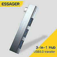 Переходник Type-C на USB 3.0 Essager 3в1 USB C HUB High Speed 3 Ports Type-C to USB 3.0 Multi Splitter Adapt