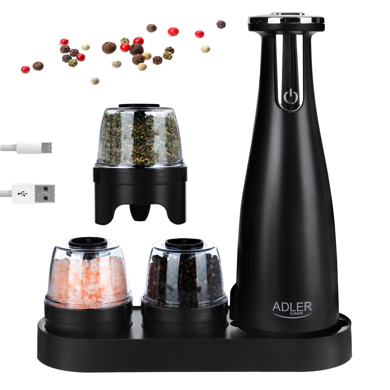 Млин електричний для спецій, солі та перцю USB Adler AD 4449 black Польща