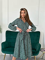 Женское платье - миди с длинным рукавом. Размер: 42-44, 46-48. Цвета: мята, фрез, зеленый