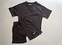 Костюм детский летний графитовый футболка шорты с карманом в стиле Zara для мальчика 2-10 лет, 96-134 см.