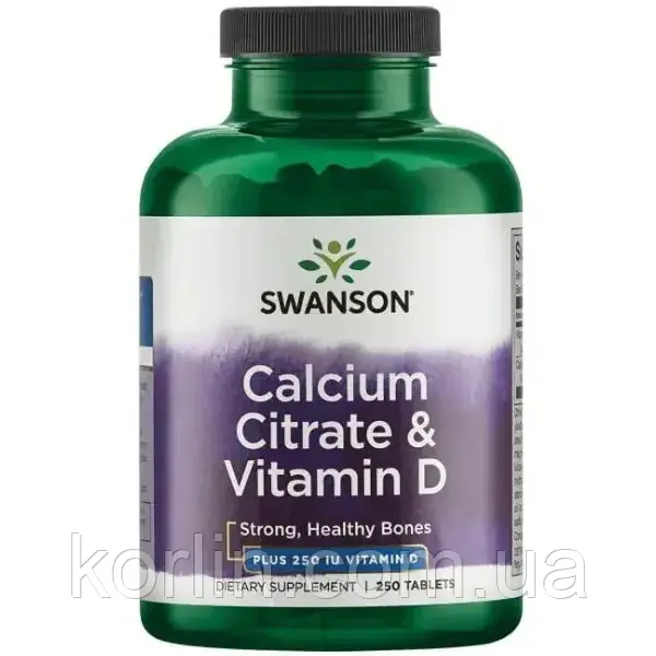 Цитрат Кальцію + Вітамін Д3 250 таб Swanson Calcium Citrate & Vitamin D США Доставка з ЄС, фото 1