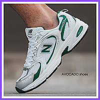 Кроссовки мужские и женские New Balance 530 white green / Нью Баланс 530 белые с зеленым