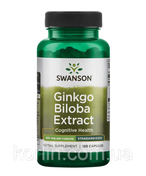 Екстракт Гінкго Білоба Ginkgo Biloba Extract 60 мг. 120 капсул Swanson США, фото 1