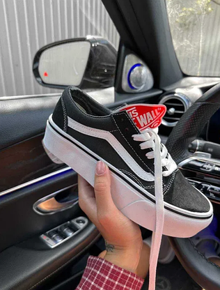 40 р Чорно білі кеди кросівки Vans Old Skool Platform на високій підошві, фото 4