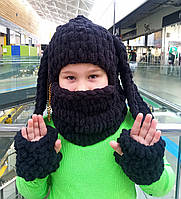 Чорна балаклава з вушками + рукавиці в подарунок