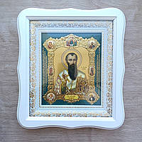 Ікона Василій Великий святитель, лик 15х18 см, у білому фігурному дерев'яному кіоті, тип 3