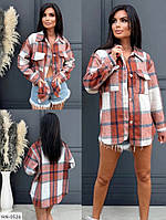 Рубашка женская удлиненная повседневная модная в клетку из теплой байки свободного фасона размер 42-46