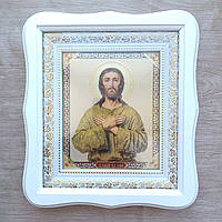 Икона Алексий человек Божий святой преподобный, лик 15х18 см, в белом фигурном деревянном киоте, тип 3