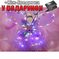 Костюм Фея для девочки светодиодный карнавальный крылья юбка обруч волшебная палочка Розовый