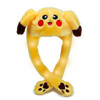 Светящаяся шапка Pikachu с двигающимися ушами Желтая Топ продаж