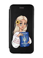 Чехол-книжка с рисунком для Apple iPhone XR Черный :: Девушка с паспортом (принт 13)