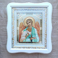 Икона Ангела Хранителя, лик 15х18 см, в белом фигурном деревянном киоте, тип 3