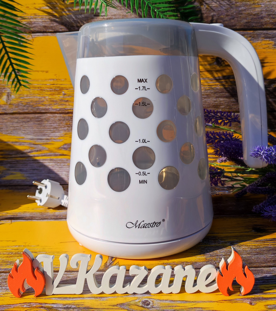 Електричний чайник 1.7 л дисковий Maestro MR-045-WHITE Електрочайник 2200 Вт для дому, офісу, дачі, фото 1