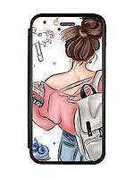 Чехол-книжка с рисунком для Apple iPhone XR Черный :: Девушка с рюкзаком (принт 30)