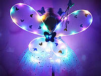 Костюм Фея для девочки светодиодный карнавальный крылья юбка обруч волшебная палочка Фиолетовый Хіт продажу!