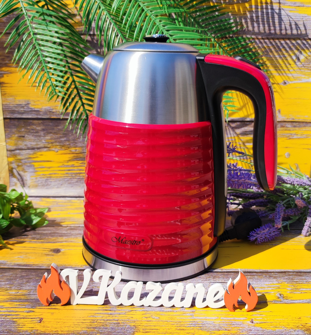 Електричний чайник металевий 1.7 л дискової Maestro MR-051-RED Електрочайник із неіржавкої сталі 2200 Вт, фото 1