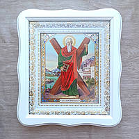 Ікона Андрій Первозваний святий апостол, лик 15х18 см, у білому фігурному дерев'яному кіоті, тип 3