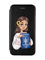 Чехол-книжка с рисунком для Apple iPhone XR Черный :: Девушка с паспортом (принт 12)