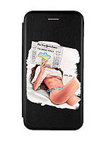 Чехол-книжка с рисунком для Apple iPhone XR Черный :: Девушка с газетой (принт 31)