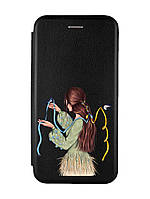 Чехол-книжка с рисунком для Apple iPhone XR Черный :: Девушка с ласточками (принт 16)