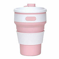 Складной стакан силиконовый Collapsible Coffee Cup 350 мл Розовый Топ продаж