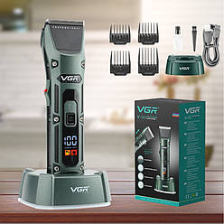 Акумуляторна машинка для стрижки волосся VGR V696 портативна з usb зарядкою 4 насадками та підставкою