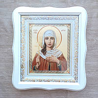 Ікона Лариса свята великомучениця, лик 15х18 см, у білому фігурному дерев'яному кіоті, тип 3