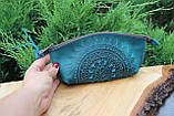 Жіноча шкіряна косметичка ручної роботи, орнамент "Мандала", фото 2