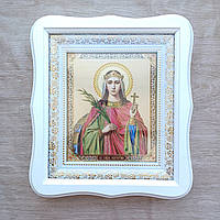 Икона Екатерина святая великомученица, лик 15х18 см, в белом фигурном деревянном киоте, тип 3