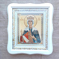Ікона Олена свята рівноапостольна цариця, лик 15х18 см, у білому фігурному дерев'яному кіоті, тип 3