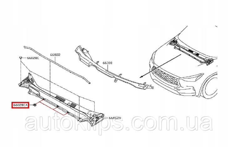 Клипса крепления жабо, накладки капота Nissan Qashqai Leaf X-TRAIL