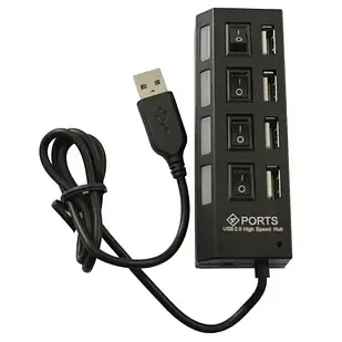 4-портовий USB ports розгалужувач із вимикачем Чорний